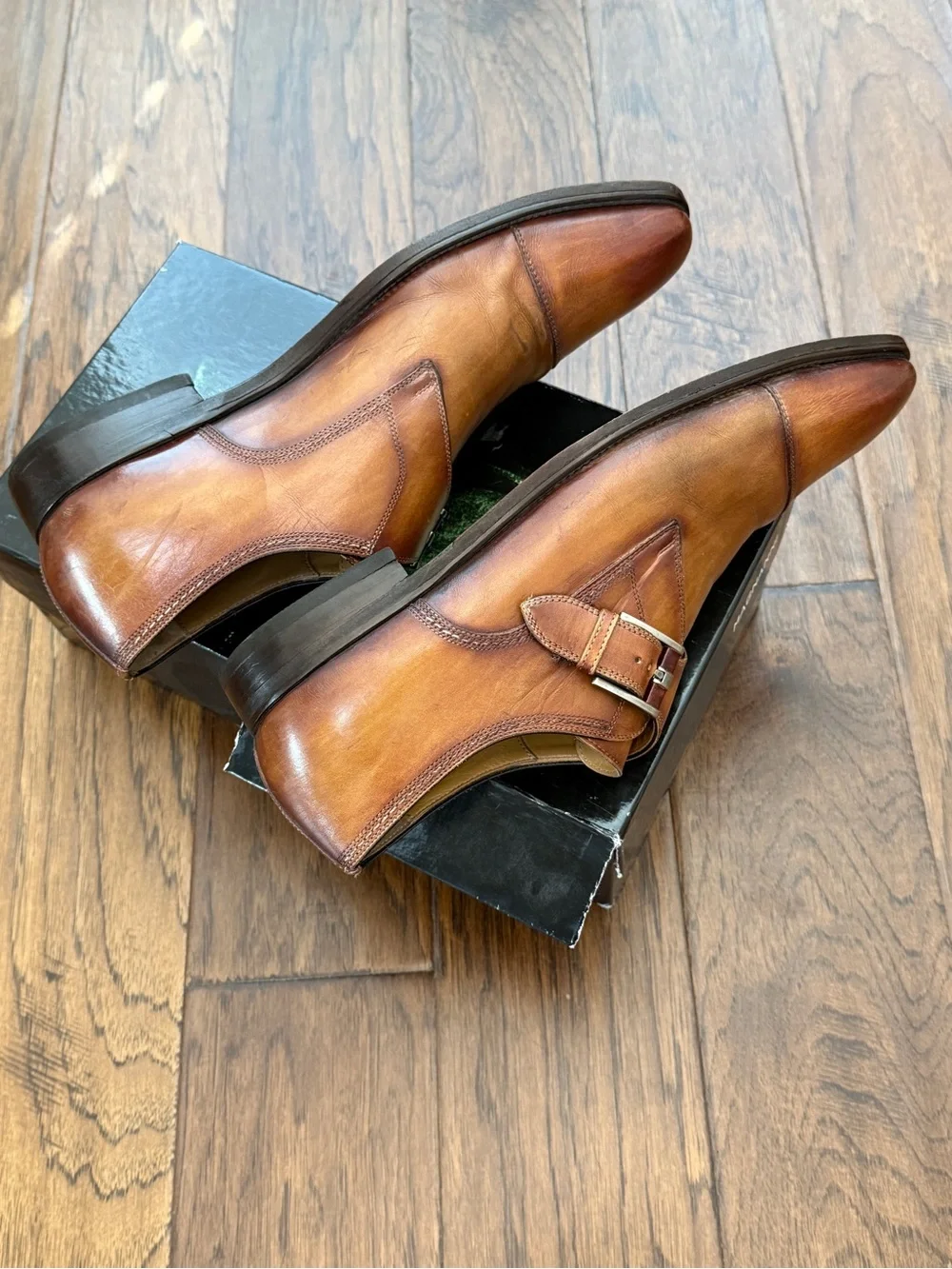 Magnanni Brown Leather Single Monk Strap Dress Shoes